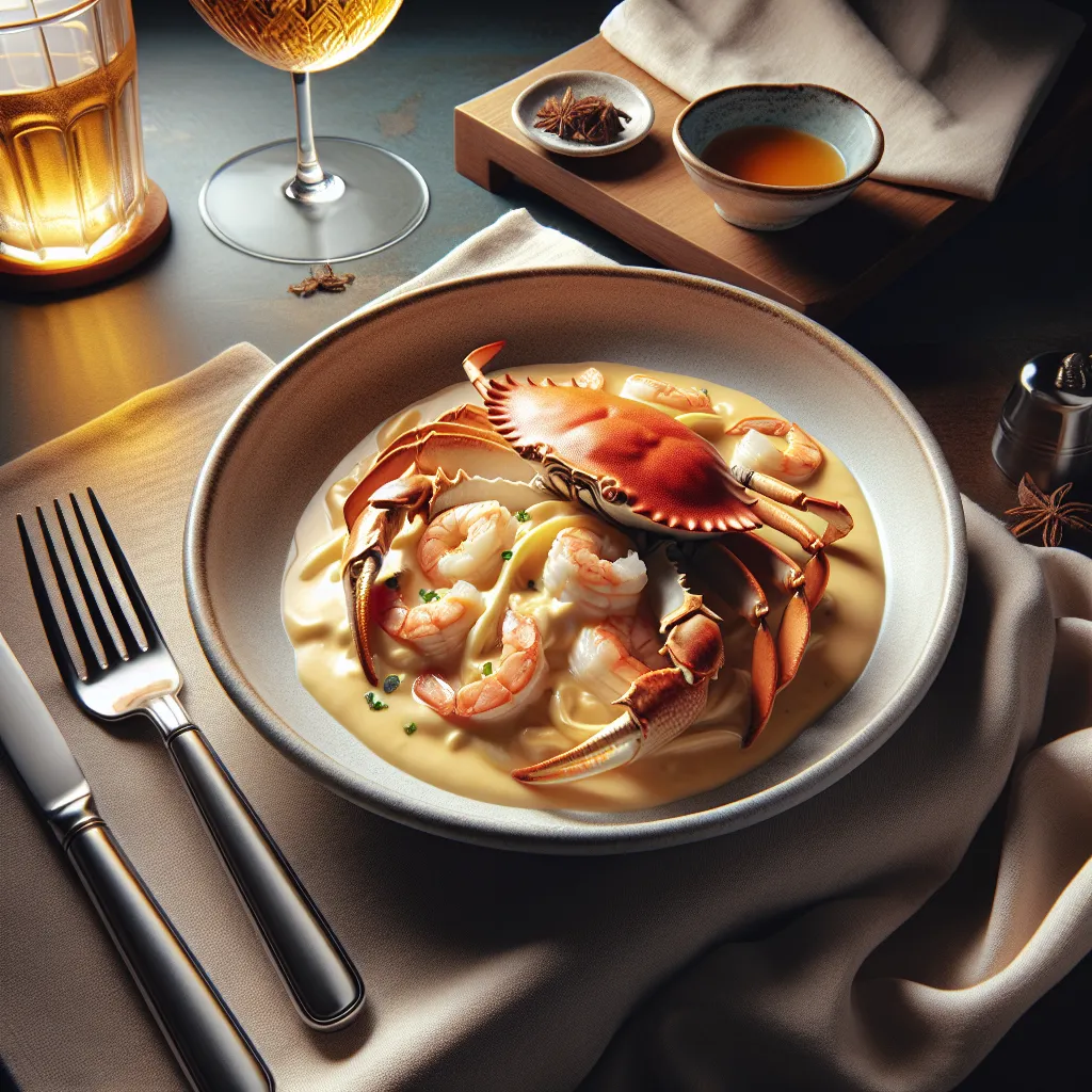 Crab meat with creamy shrimp sauce