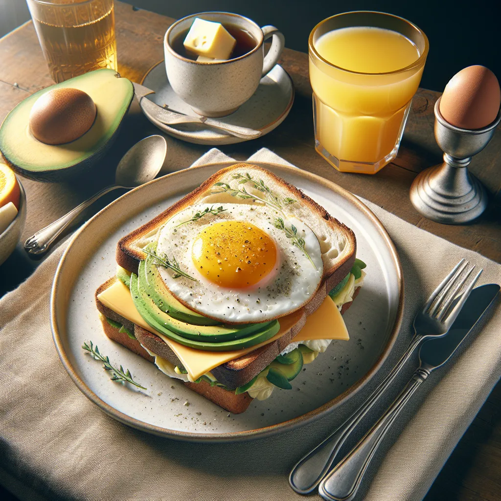 Egg sandwich, avocado and cheese for a nutritious breakfast