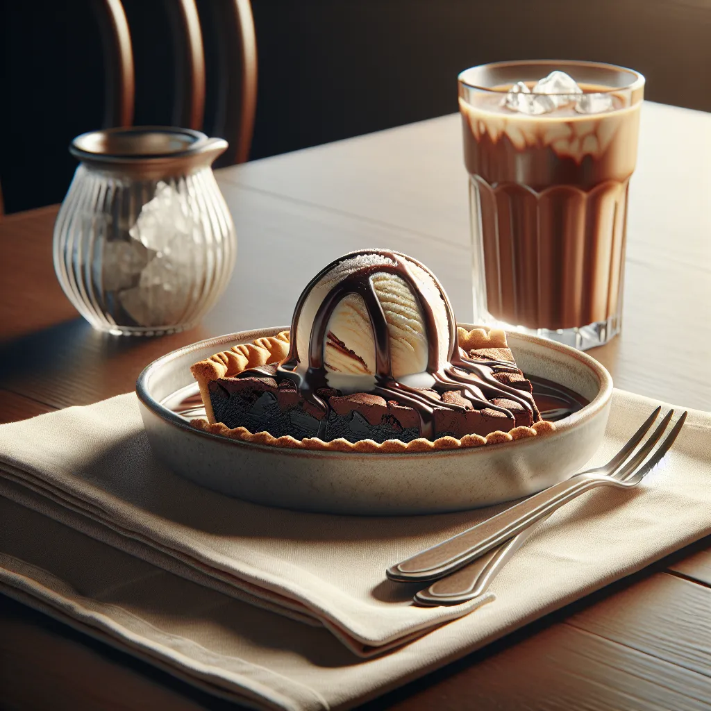 Ice Cream Pie with Brownie and Chocolate Syrup