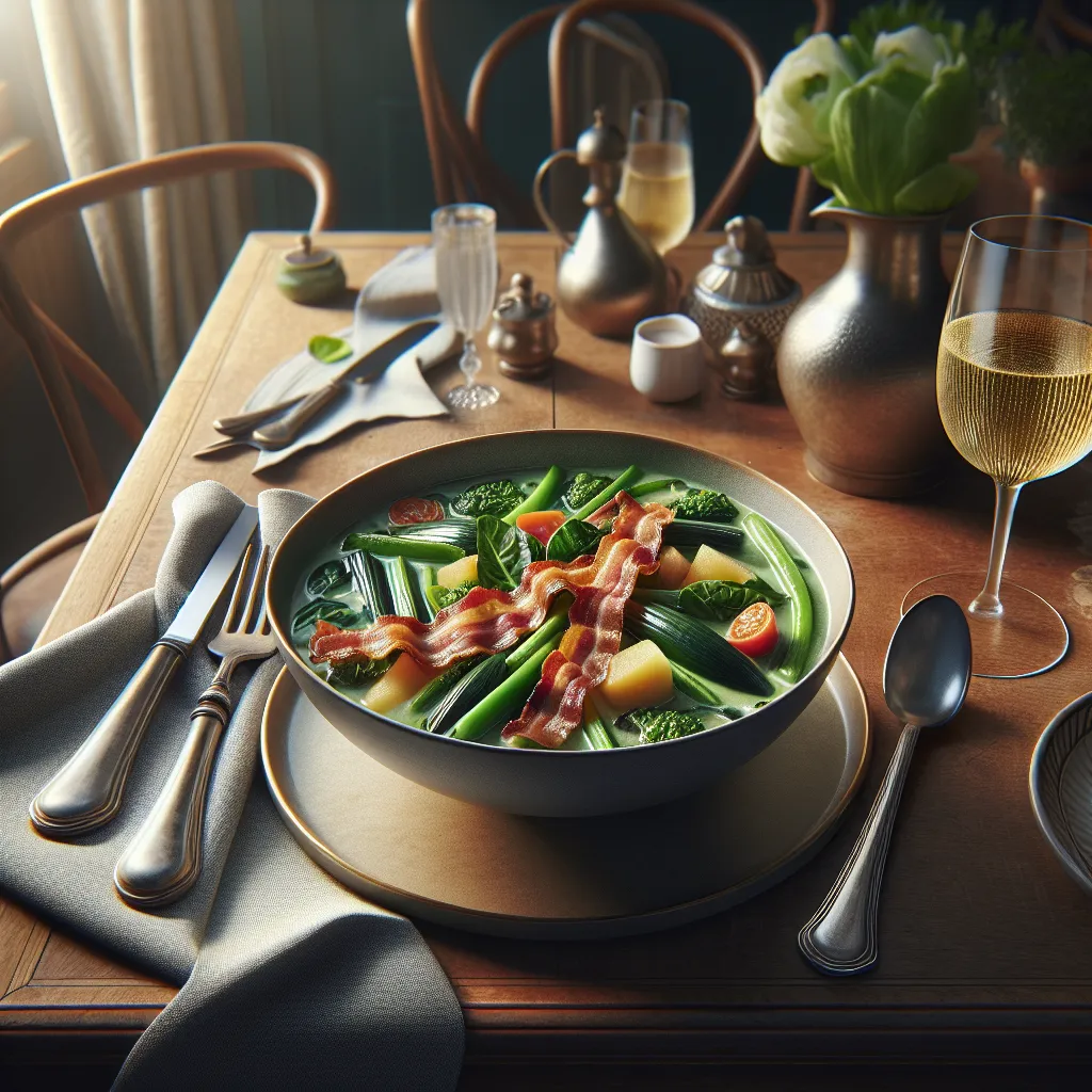 Low carb green broth with bacon and vegetables