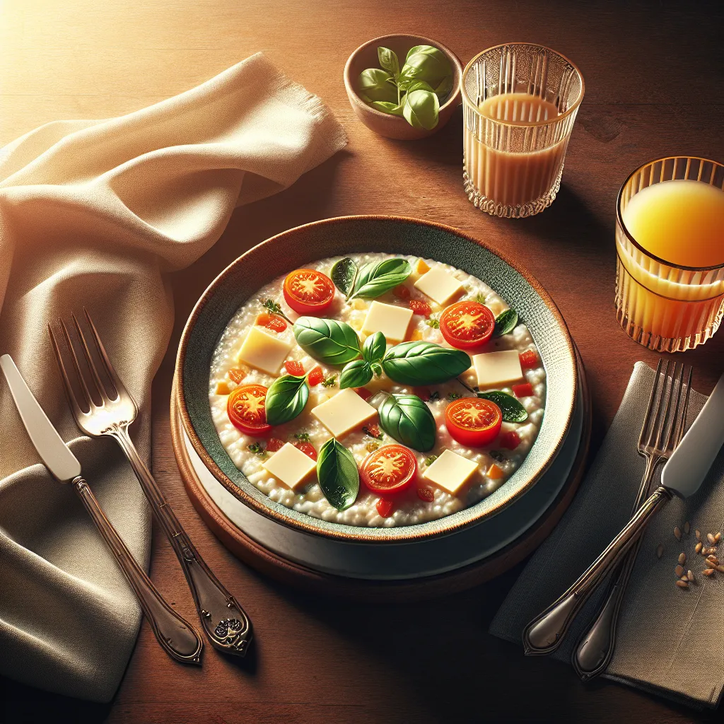 Morning cheese tapioca with tomatoes and basil