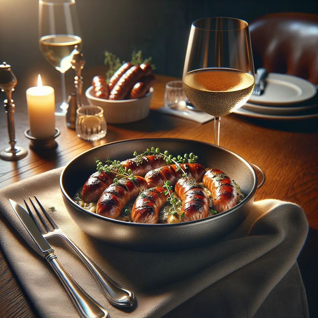 Oven seasoned sausages with herbs and white wine