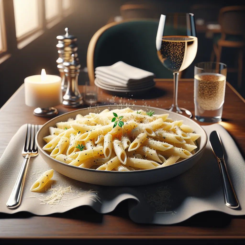 Penne with white sauce gratin with Parmesan and Oregano
