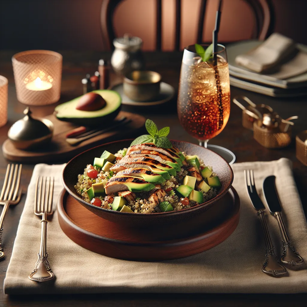 Quinoa salad with grilled chicken and avocado