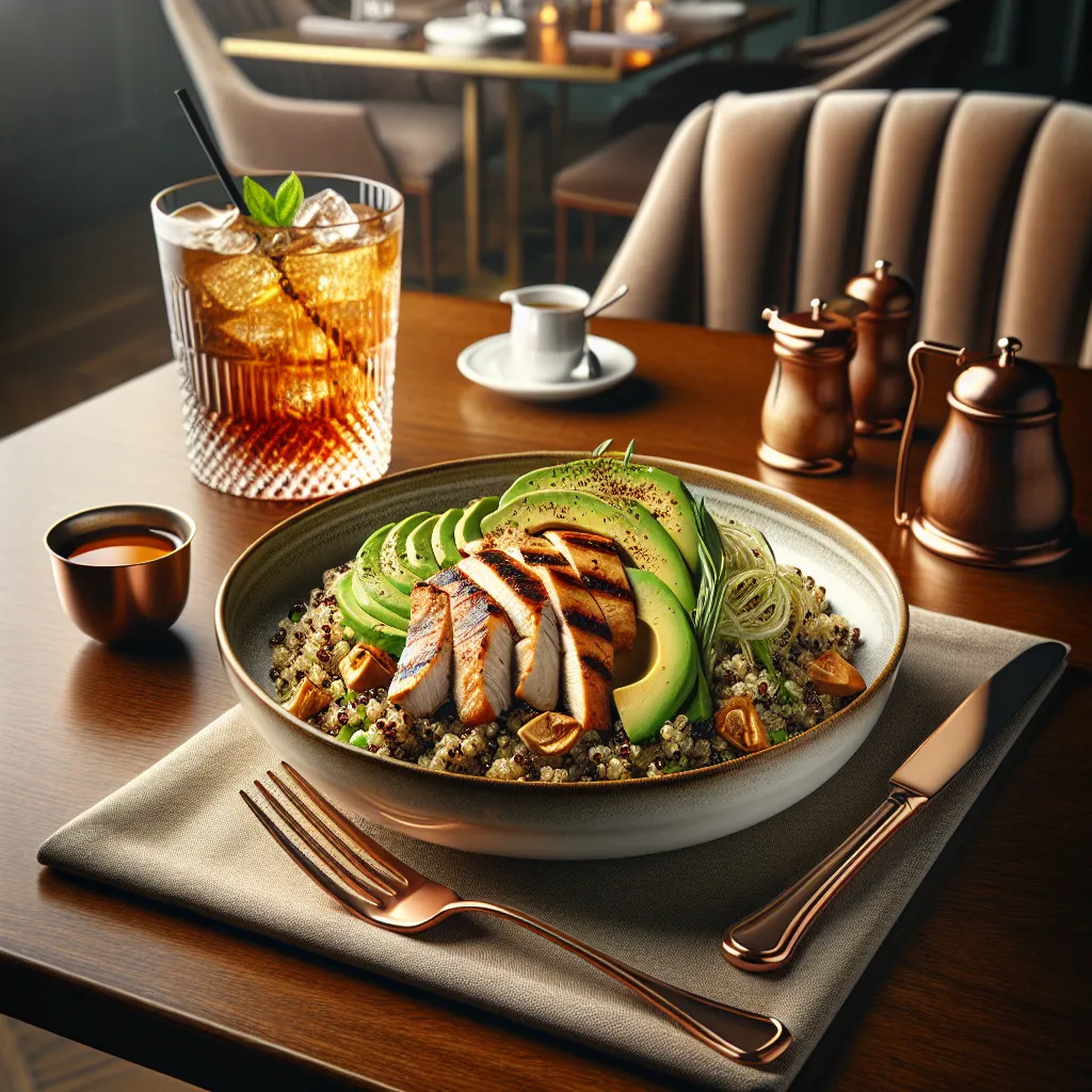Quinoa salad with grilled chicken and avocado