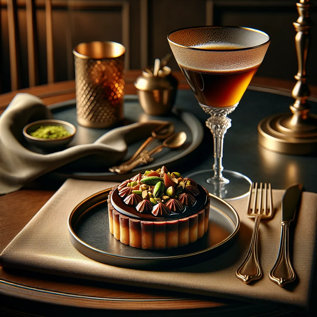 Dark chocolate tartlette with salty caramel and pistachio