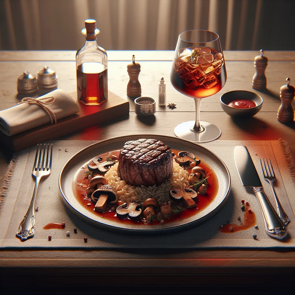Filet Mignon Medallion in Red Wine Sauce with Truffled Mushroom Risotto