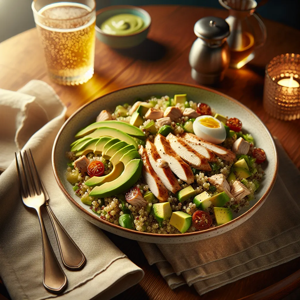 Quinoa salad with chicken and avocado