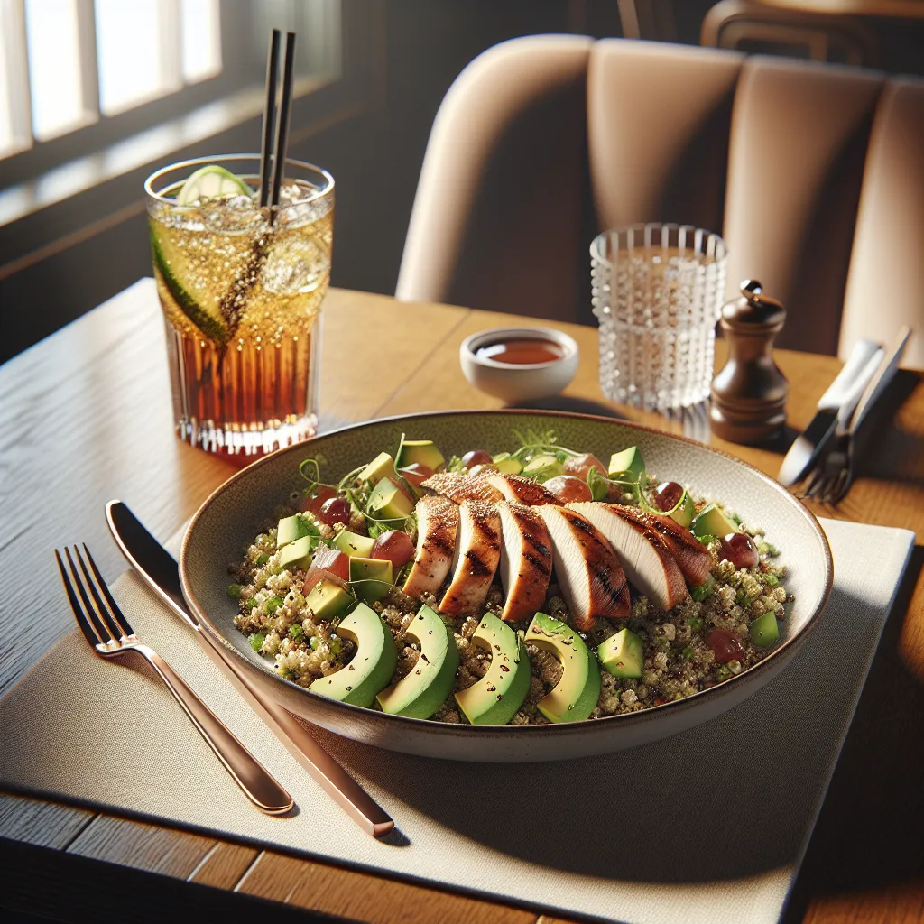 Quinoa salad with grilled chicken and avocado