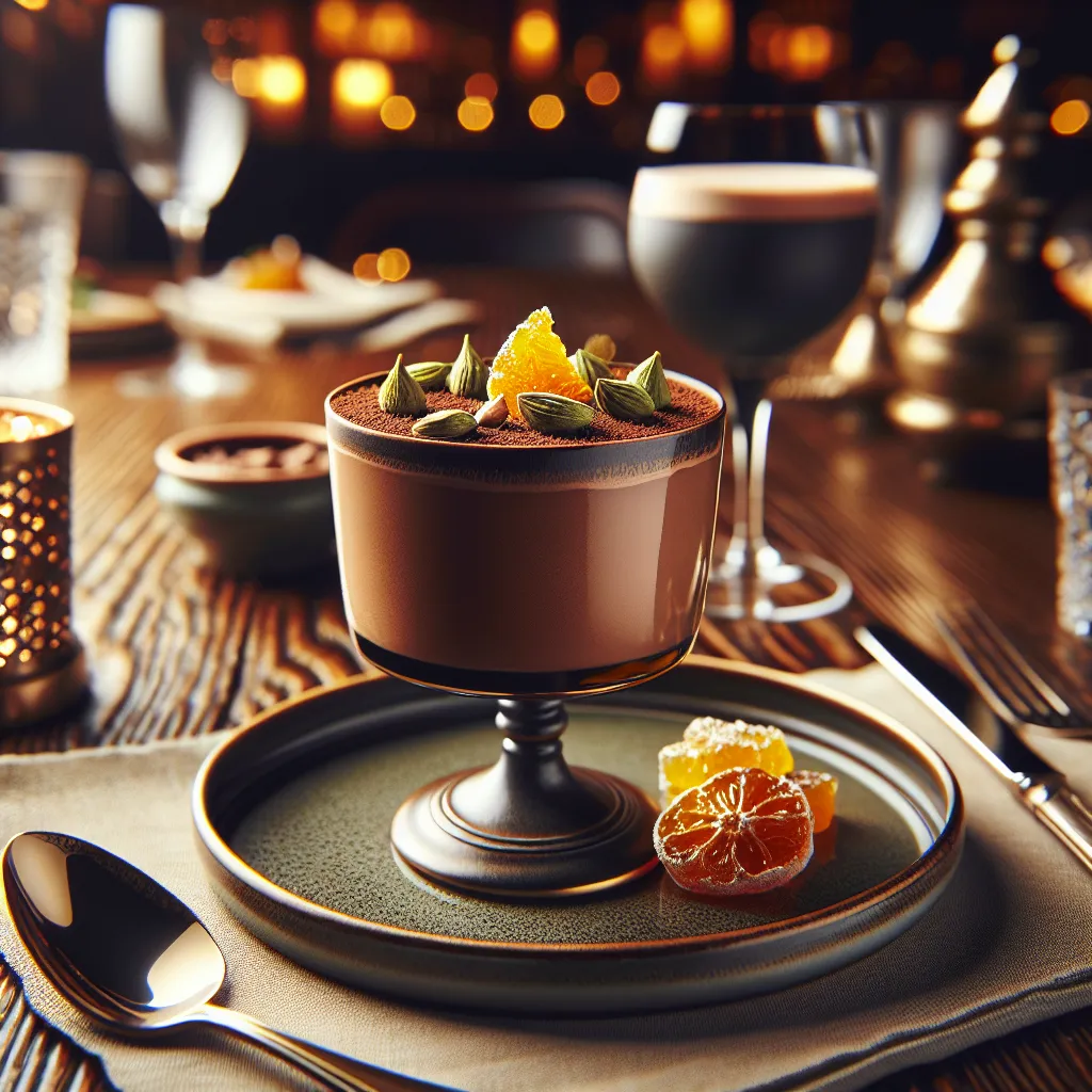 Title: Sophisticated dessert mousse: Chocolate mousse with cardamom and crystallized orange